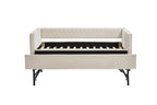 Beige velvet daybed, sturdy wooden bed frame, modern diamond grid pull-out design, perfect for bedroom, living room furniture - Grand Goldman Shop