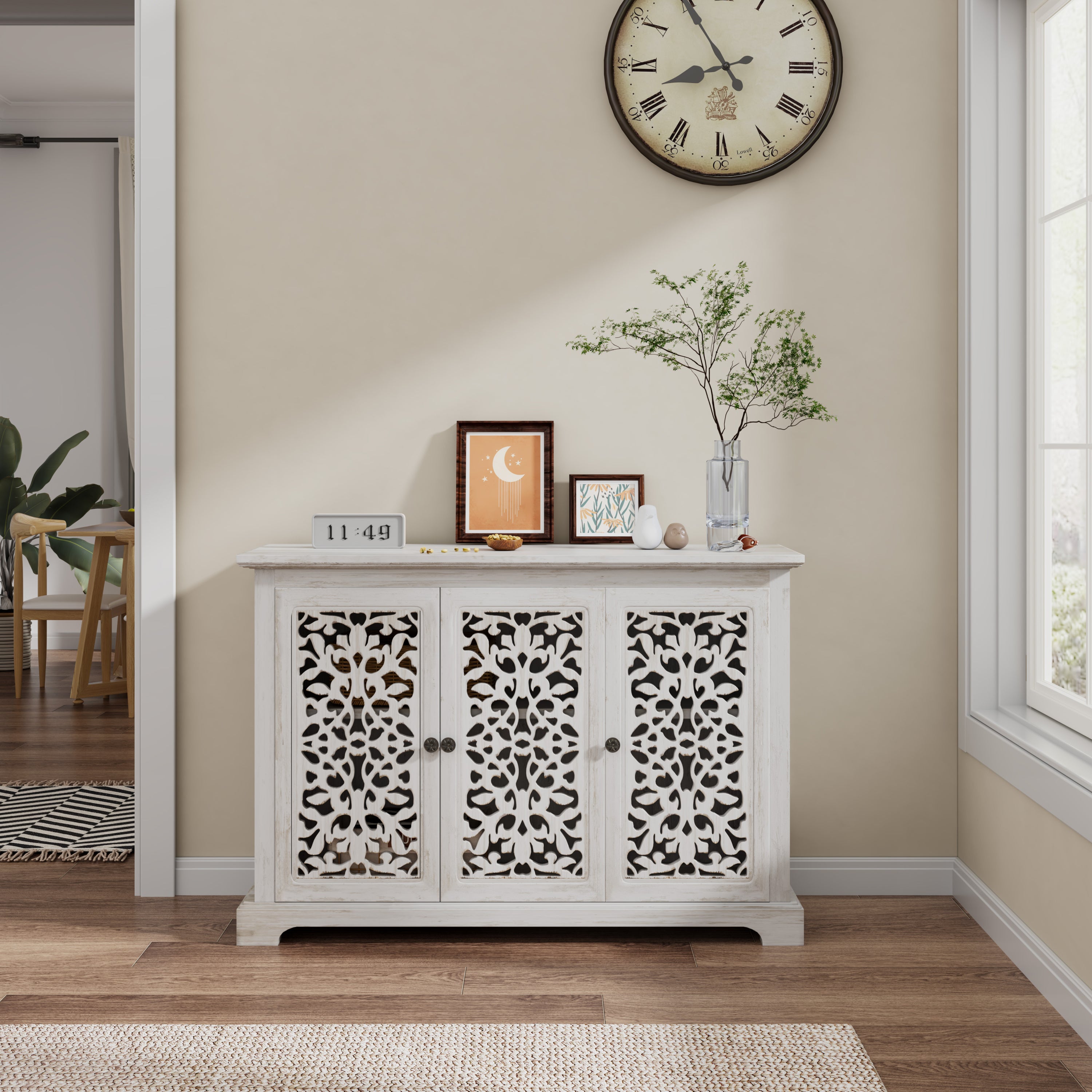 Antique Sideboard Storage Cabinet, Vintage Accent Cabinet, 3 carving Doors Buffet Server Console Cabinet for Kitchen Dining Room Living Room Hallway - Grand Goldman Shop