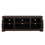 Farmhouse Rattan TV Stand Console Table for TVs up to 70 Inches, TV Console Table with 2 Storage Shelves, 2 Natural Rattan Door Cabinets, 65'W*15.55'D*23.86'H, Espresso - Grand Goldman Shop