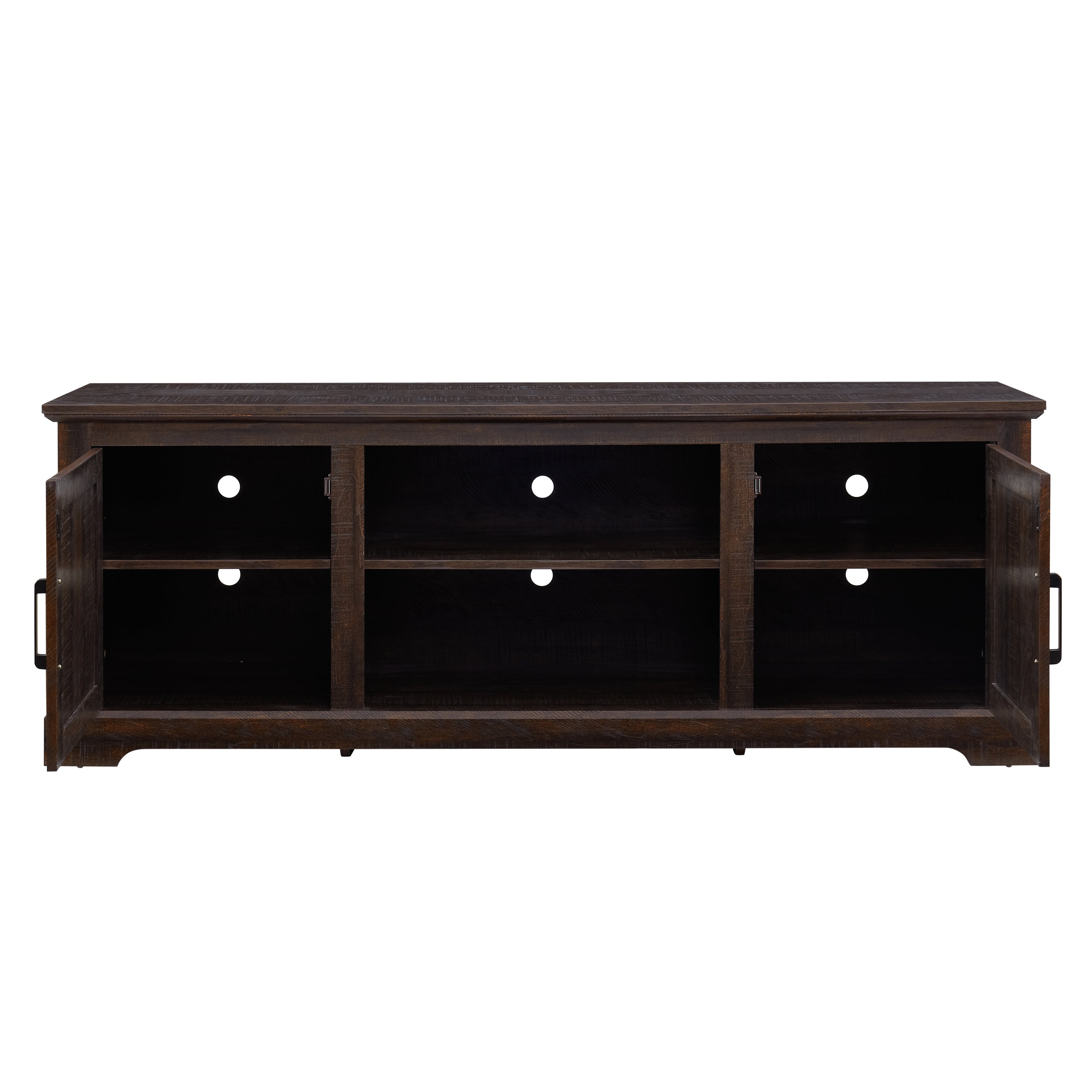 Farmhouse Rattan TV Stand Console Table for TVs up to 70 Inches, TV Console Table with 2 Storage Shelves, 2 Natural Rattan Door Cabinets, 65'W*15.55'D*23.86'H, Espresso - Grand Goldman Shop