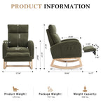 015B-Teddy Fabric Leisure Rocking Chair,Nursery Rocking Chair With Adjustable Footstool,Thickened Headrest And High Backrest, Storage Pocket On The Right Side,The Base Rocker Is Solid Wood,Green - Grand Goldman Shop
