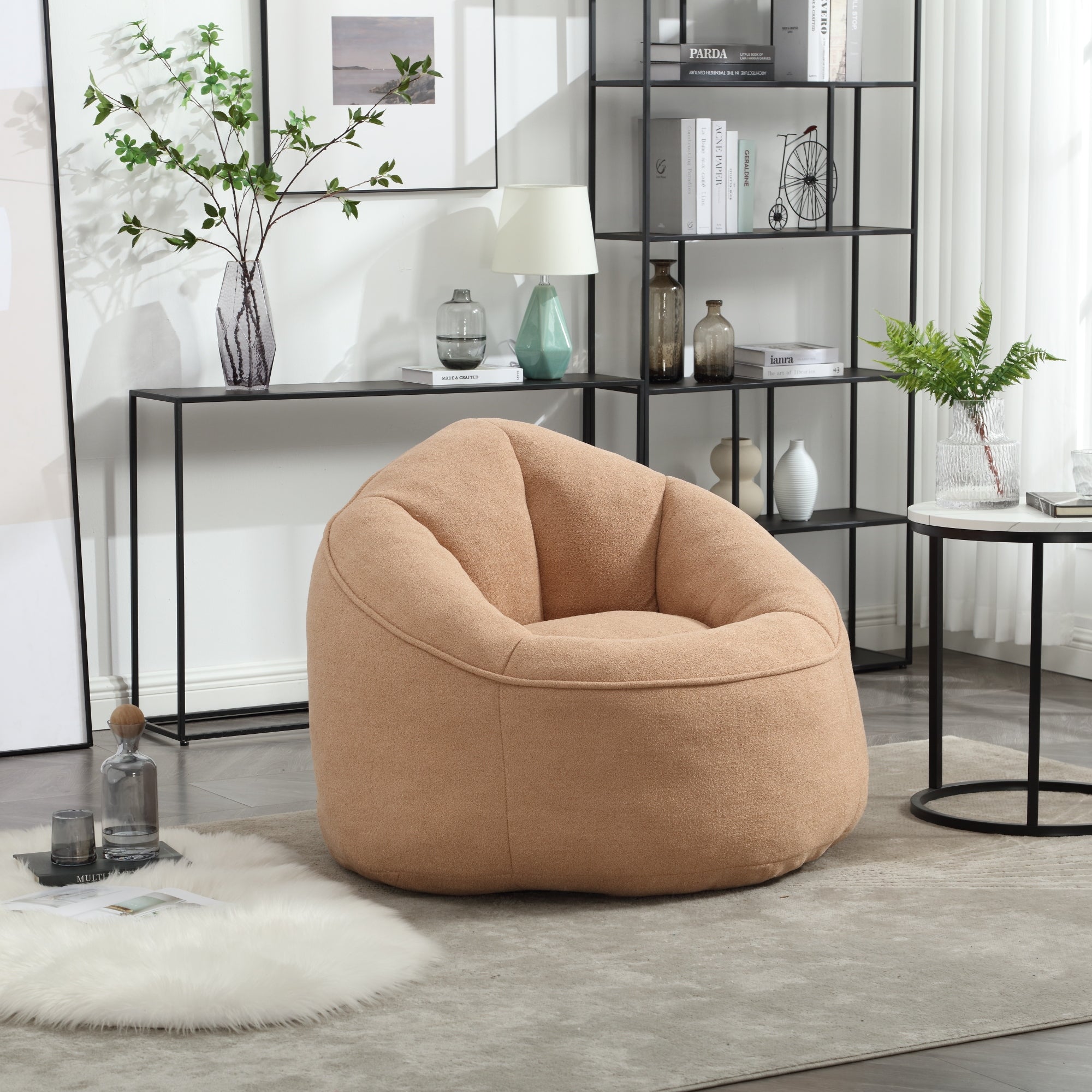 Bedding Bean Bag Sofa Chair with High-Pressure Foam and Footrest, Tan Microfiber - Grand Goldman Shop