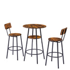 Round bar stool set with shelves, stool with backrest Rustic Brown, 23.6'' Dia x 35.4'' H - Grand Goldman Shop