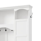ON-TREND Modern All-in-One Hall Tree with Adjustable Shelves, Classic Arched Farmhouse Storage Bench with Dual Side Cabinets, Elegant Entryway Organizer with 7 Hooks for Mudroom, Hallway, White - Grand Goldman Shop