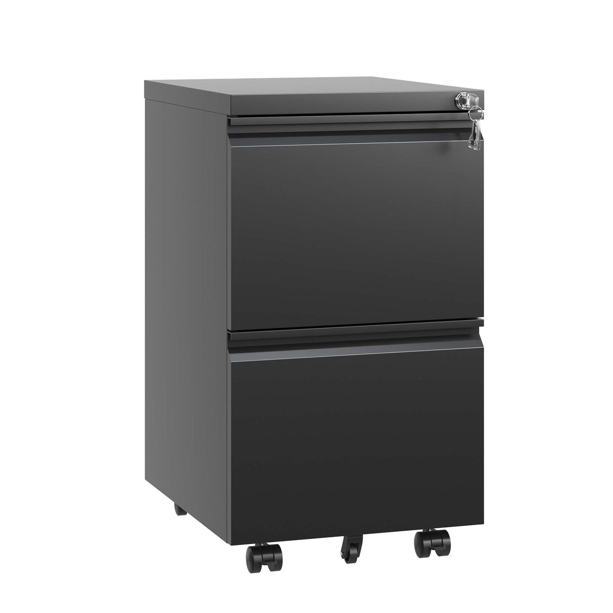 Sleek Modern 2 Drawer Metal Mobile File Cabinet with Lock, Black, Compact Size - Grand Goldman