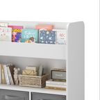 Kids Bookshelf with 3 Fabric Bins, Modern Children's Bookcase with Storage for Toys and Books, Toddler Book Organizer Shelf f