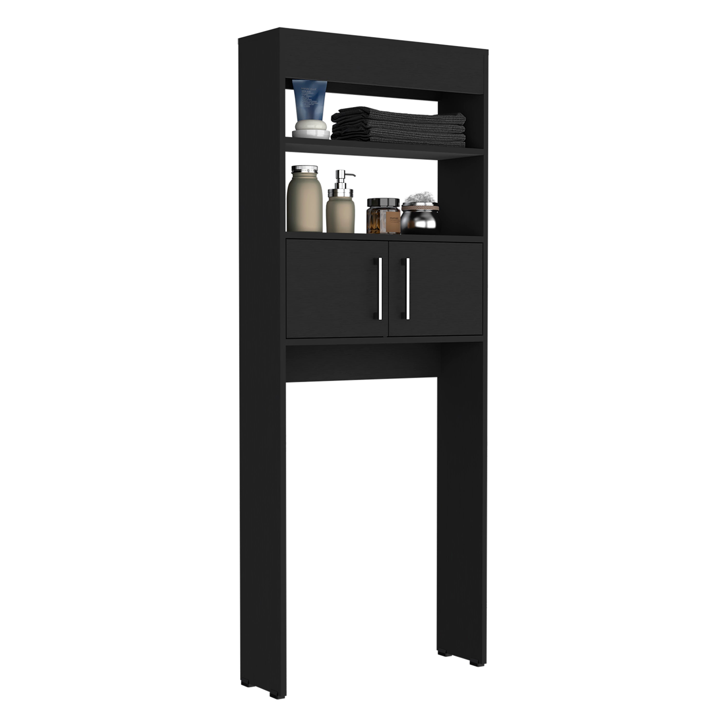 Madrid  Over The Toilet Cabinet, Double Door, Two Shelves -Black - Grand Goldman