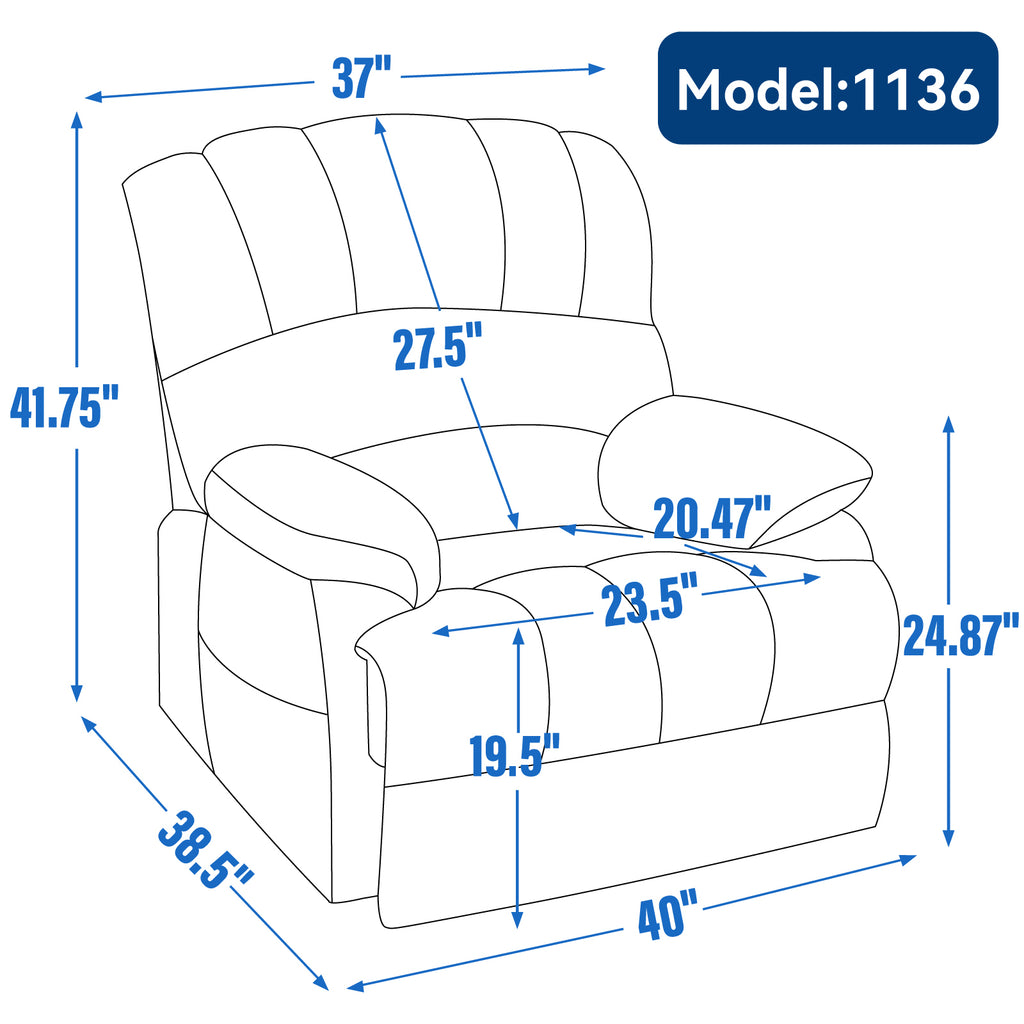 23' Seat Width and High Back Large Size Chenille Power Lift Recliner Chair with 8-Point Vibration Massage and Lumbar Heating, Brown - Grand Goldman Shop