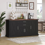 Black Farmhouse Barn Door Storage Cabinet with 2 Drawers & Door Rack, Adjustable Shelves, MDF Construction, 63.11' L x 15.75' W x 32.09' H - Grand Goldman Shop