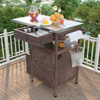 K&K 40.5' Outdoor Grill Cart with Stainless Steel Top, Solid Wood Outdoor Storage Cabinet with Drop Leaf, One Drawer, Towel Rack, Rolling Kitchen Cart with Lockable Wheels for Lawn Garden, Brown - Grand Goldman Shop