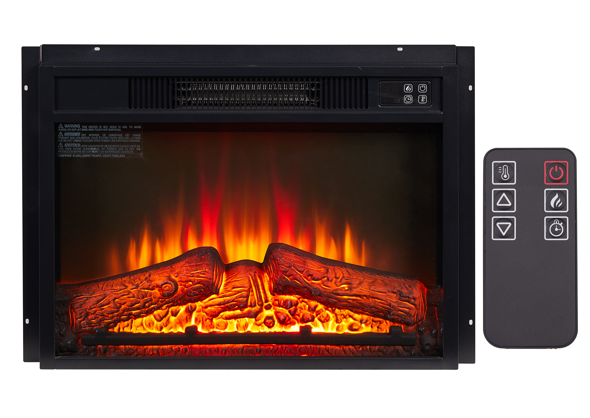 Electric Fireplace Insert 23' 1400W 120V ,Equipped with remote control, ultra thin heater with log set & realistic flame - BLACK - Grand Goldman Shop