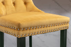 Contemporary Velvet Upholstered Barstools with Button Tufted Decoration and Wooden Legs, and Chrome Nailhead Trim, Leisure Style Bar Chairs,Bar stools, Set of 2 (Golden),SW2002GL - Grand Goldman Shop