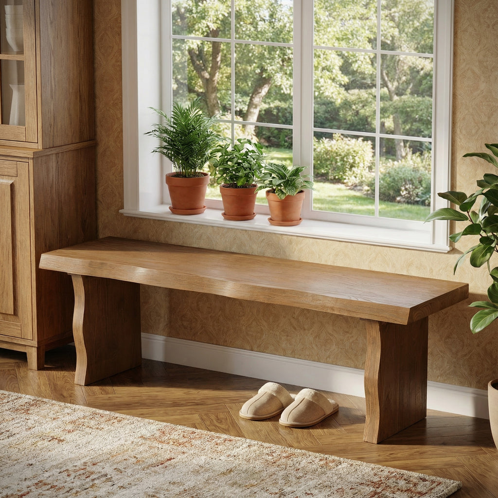Indoor Pine Dining Bench, 62.9''L Solid Wood Seating, 350lbs Weight Capacity, Fits 3 People for Kitchen, Dining Room & Living Space - Grand Goldman Shop