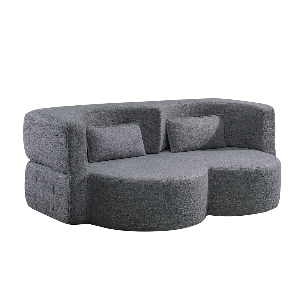 Folding sofa bed, floor sofa, convertible teddy bear fabric foam filled sleeper futon double sofa, suitable for living room, guest, office and apartment (gray) - Grand Goldman Shop