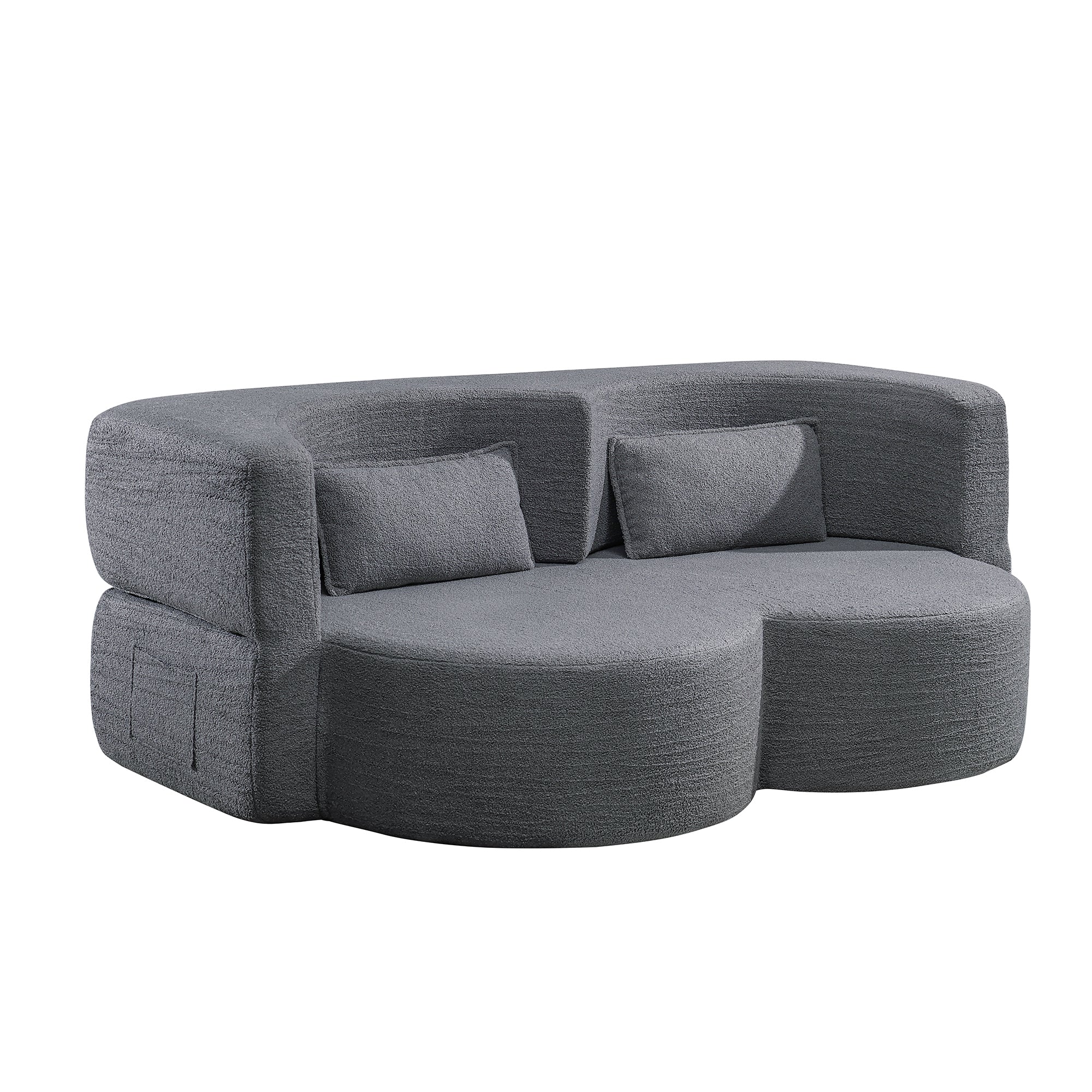 Folding sofa bed, floor sofa, convertible teddy bear fabric foam filled sleeper futon double sofa, suitable for living room, guest, office and apartment (gray) - Grand Goldman Shop