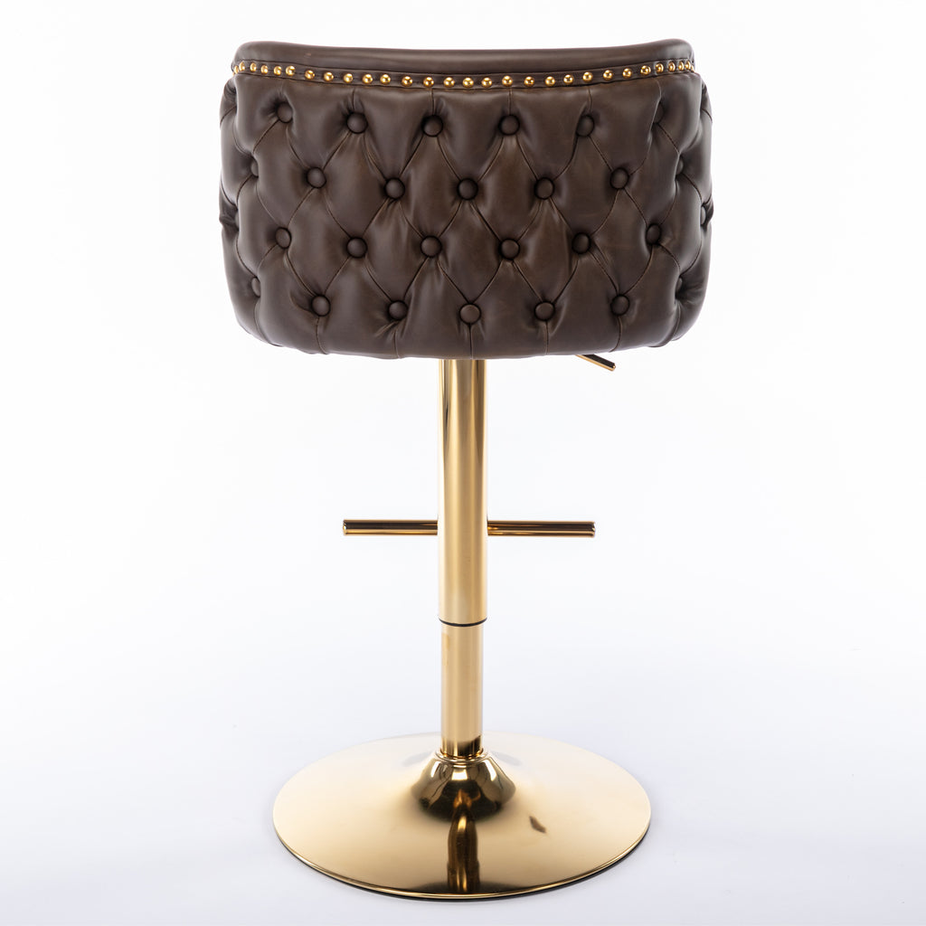 A&A Furniture,Swivel Barstools Adjusatble Seat Height, Modern PU Upholstered Bar Stools with  the whole Back Tufted, for Home Pub and Kitchen Island（Brown, Set of 2） - Grand Goldman Shop