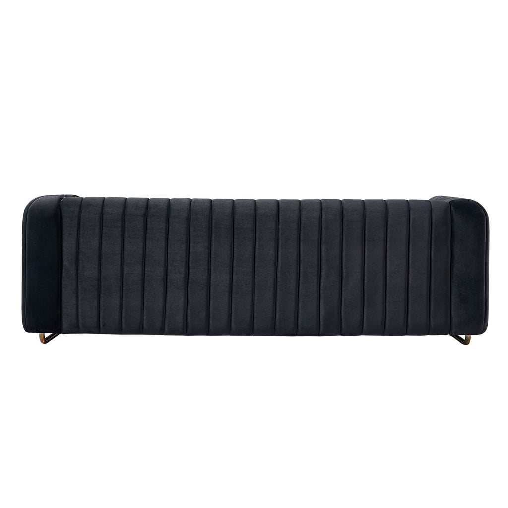 Contemporary Velvet Sofa Couch 84.25''W for Living Room, Black - Grand Goldman Shop