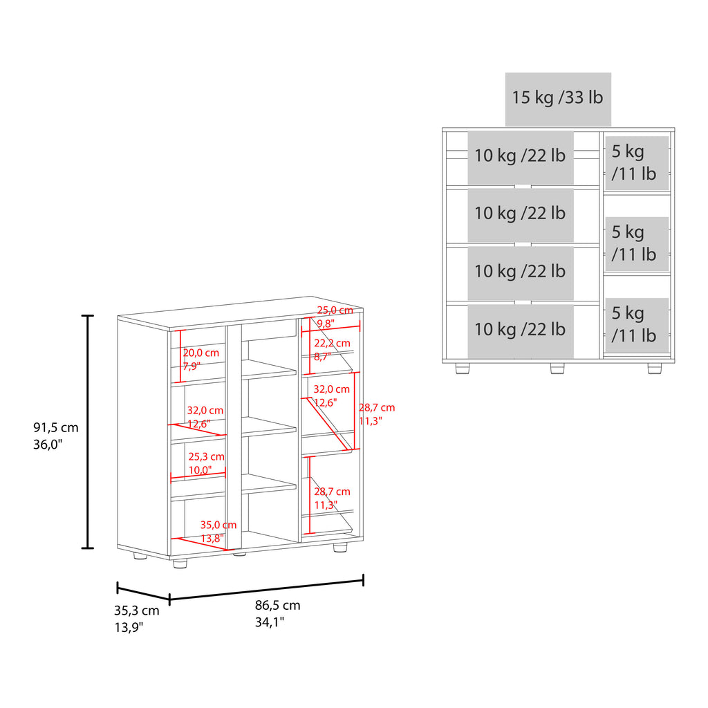 Gitano Shoe Storage Cabinet, 2 Doors, 8  Enclosed Shelves, 3 Open Side Shelves, Freestanding Design, Entryway or Bedroom Use, Wenge - Grand Goldman Shop