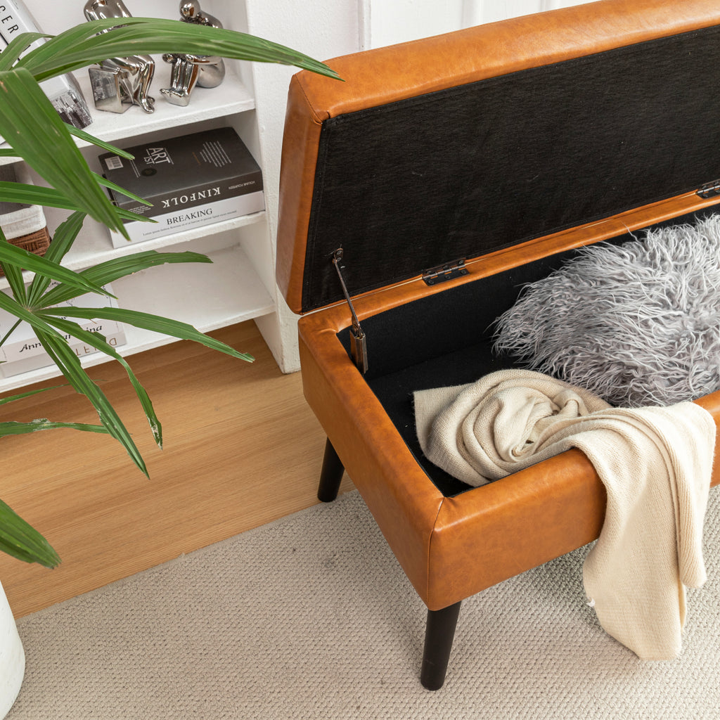Storage Bench with Storage Bench for Bedroom End of Bed Bench Foot of Bed Bench Entryway Bench Storage Ottoman Bench 43.3' W x 17.7' Brown Leather Bench - Grand Goldman Shop