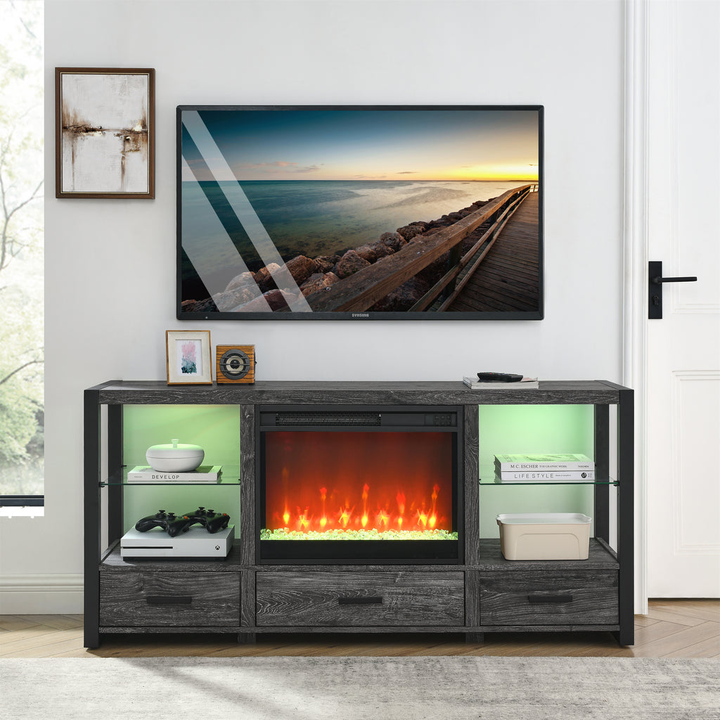 23 inch electric fireplace insert, ultra thin heater with crystal  & realistic flame, remote control with timer, overheating protection,with sidelight - Grand Goldman Shop
