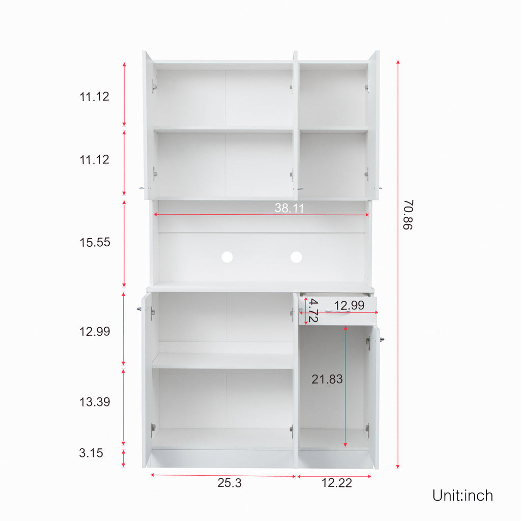 70.87' Tall Wardrobe& Kitchen Cabinet, with 6-Doors, 1-Open Shelves and 1-Drawer for bedroom,White - Grand Goldman Shop