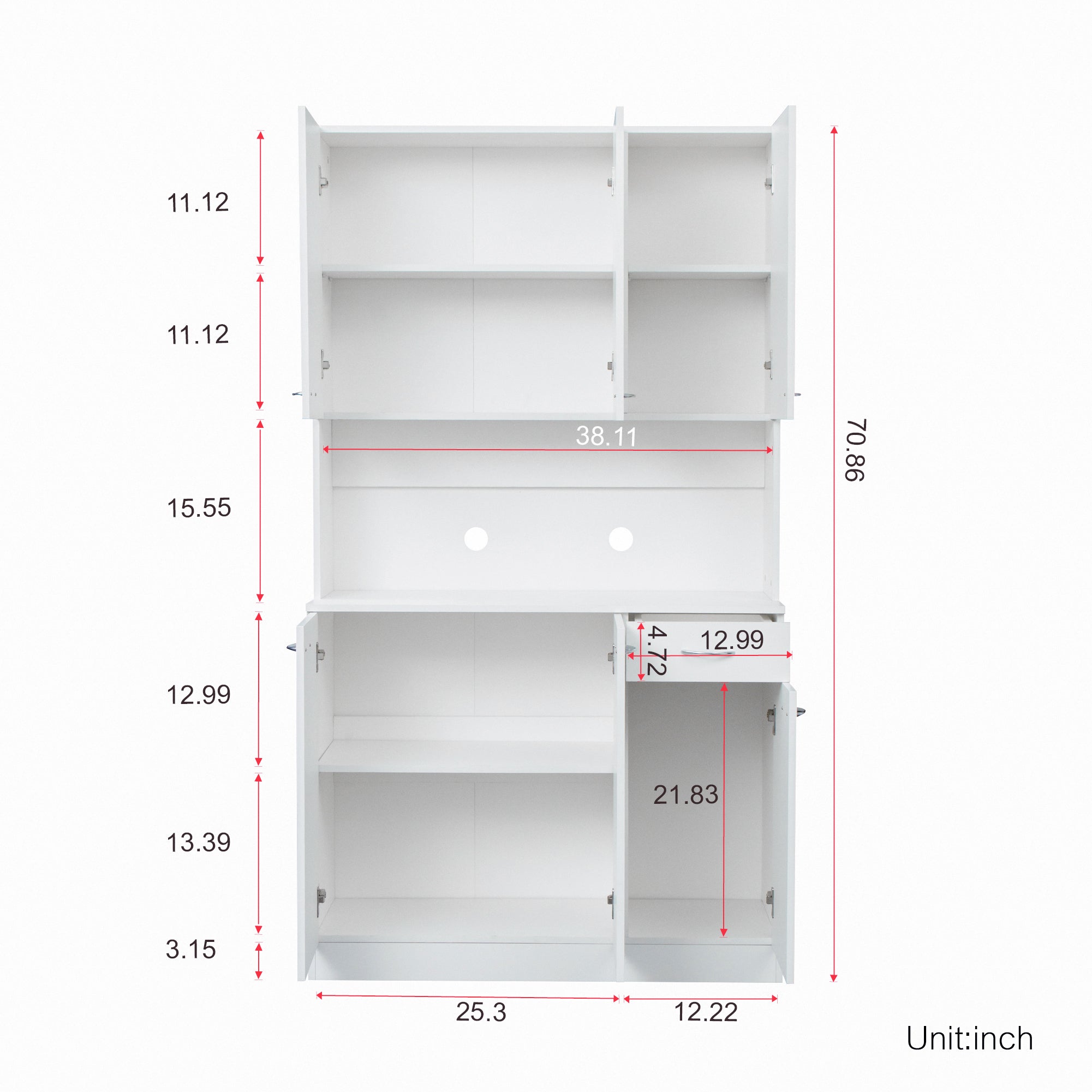 70.87' Tall Wardrobe& Kitchen Cabinet, with 6-Doors, 1-Open Shelves and 1-Drawer for bedroom,White - Grand Goldman Shop