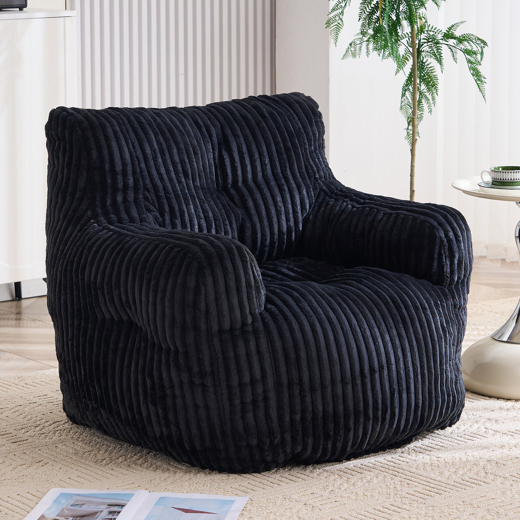010-Soft Fluffy Corduroy Fabric Bean Bag Chair Filled With Memory Sponge,Black - Grand Goldman Shop