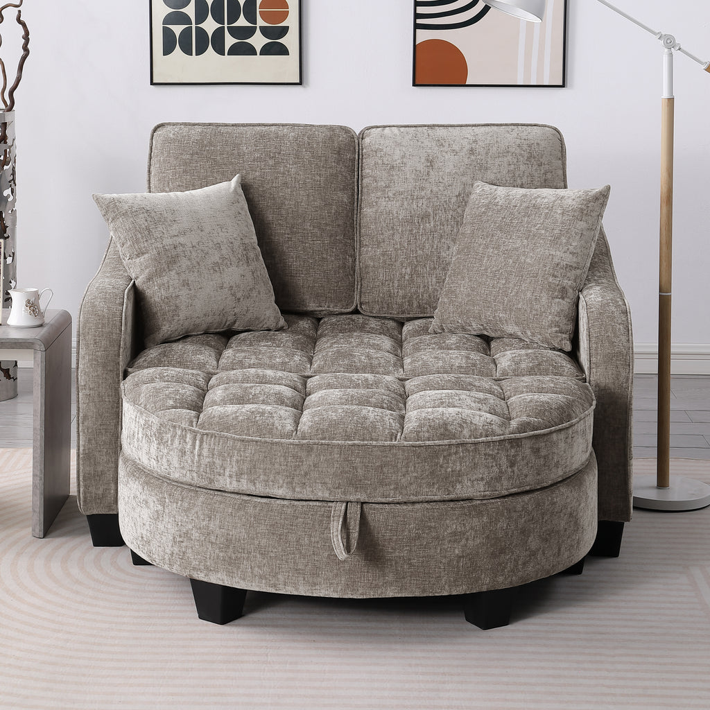 Two-seater sofa, double sofa chaise longue, with irregular armrests and backrests, footrest with storage space, comes with two small throw pillows, suitable for living room and bedroom - Brown - Grand Goldman Shop