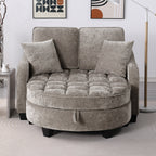 Two-seater sofa, double sofa chaise longue, with irregular armrests and backrests, footrest with storage space, comes with two small throw pillows, suitable for living room and bedroom - Brown - Grand Goldman Shop