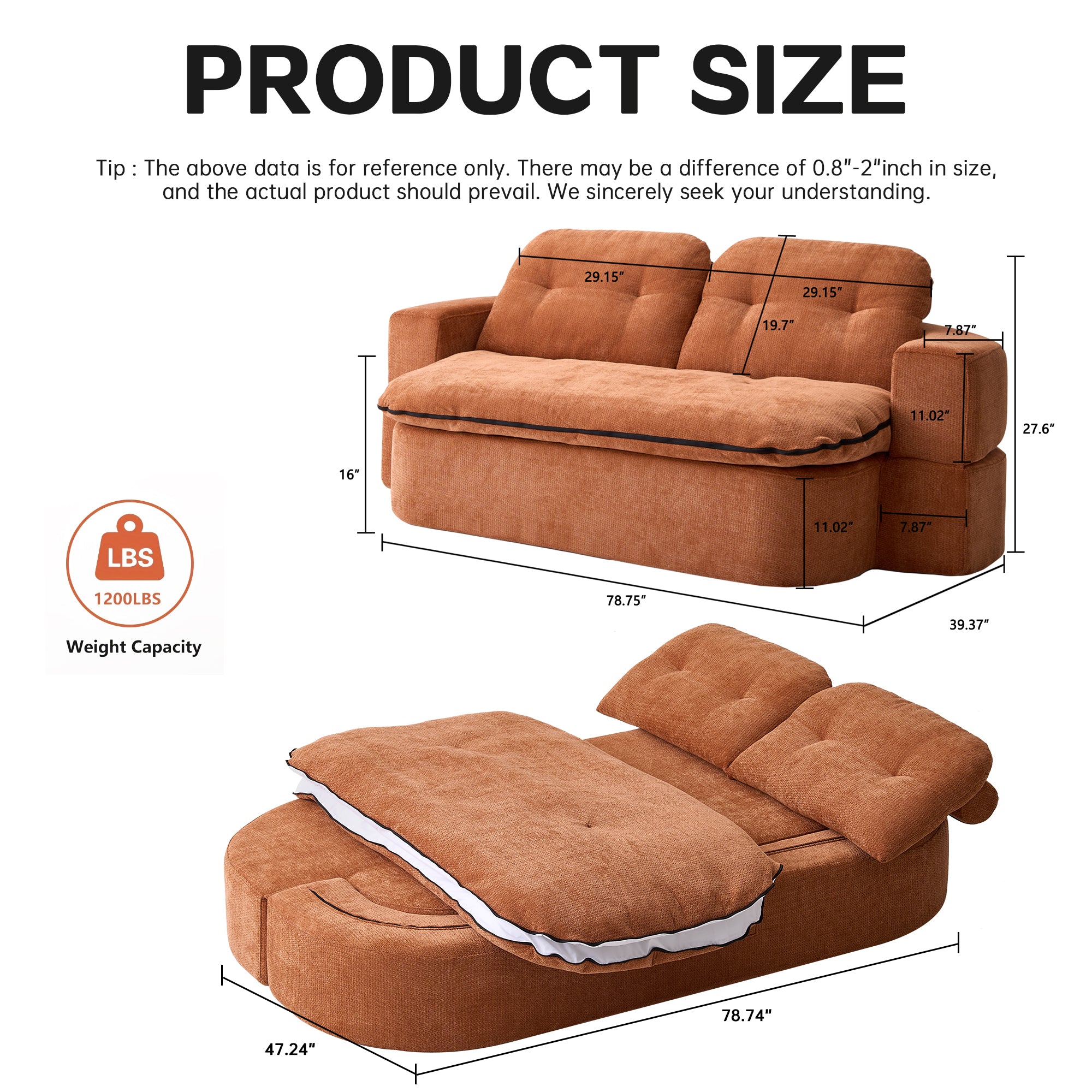 Modern Floor Sofa with 2 Pillows,Convertible Corduroy Fabric Foam-Filled Sleeper Sofa Bed, no assembly required,Convertible Sofa Cushion Unfolds into Quilt,Folding Mattress for Living Room,Playroom - Grand Goldman Shop