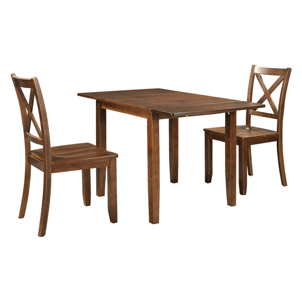 TOPMAX 3-Piece Wood Drop Leaf Breakfast Nook Dining Table Set with 2 X-back Chairs for Small Places, Walnut(old sku:SP0000164AAD) - Grand Goldman Shop