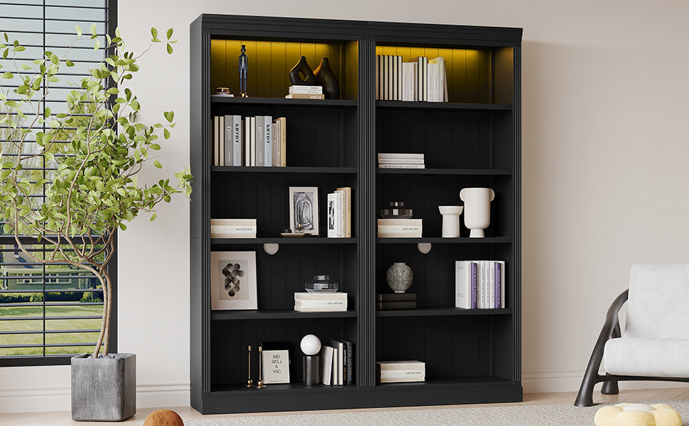 83' Tall Wood Bookcase Suite with light strip ,5-Tier Home Decor Bookcase Suite with Adjustable Shelves,Storage Organizer,Fre