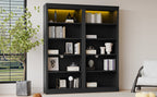 83' Tall Wood Bookcase Suite with light strip ,5-Tier Home Decor Bookcase Suite with Adjustable Shelves,Storage Organizer,Fre