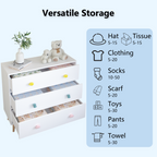 Kids 3 Drawer Dresser, White Nursery Storage Cabinet with Anti-Tip Safety Feature, Solid Wood and MDF Construction, Compact D