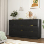 Black 9 Drawer Dresser, 63' Large Deep Chest of Drawers, Wooden Dresser Storage Cabinet with 9 Drawers for Bedroom, Long Dressers for Living Room, Hallway, Drawer panel with wavy patterns - Grand Goldman Shop
