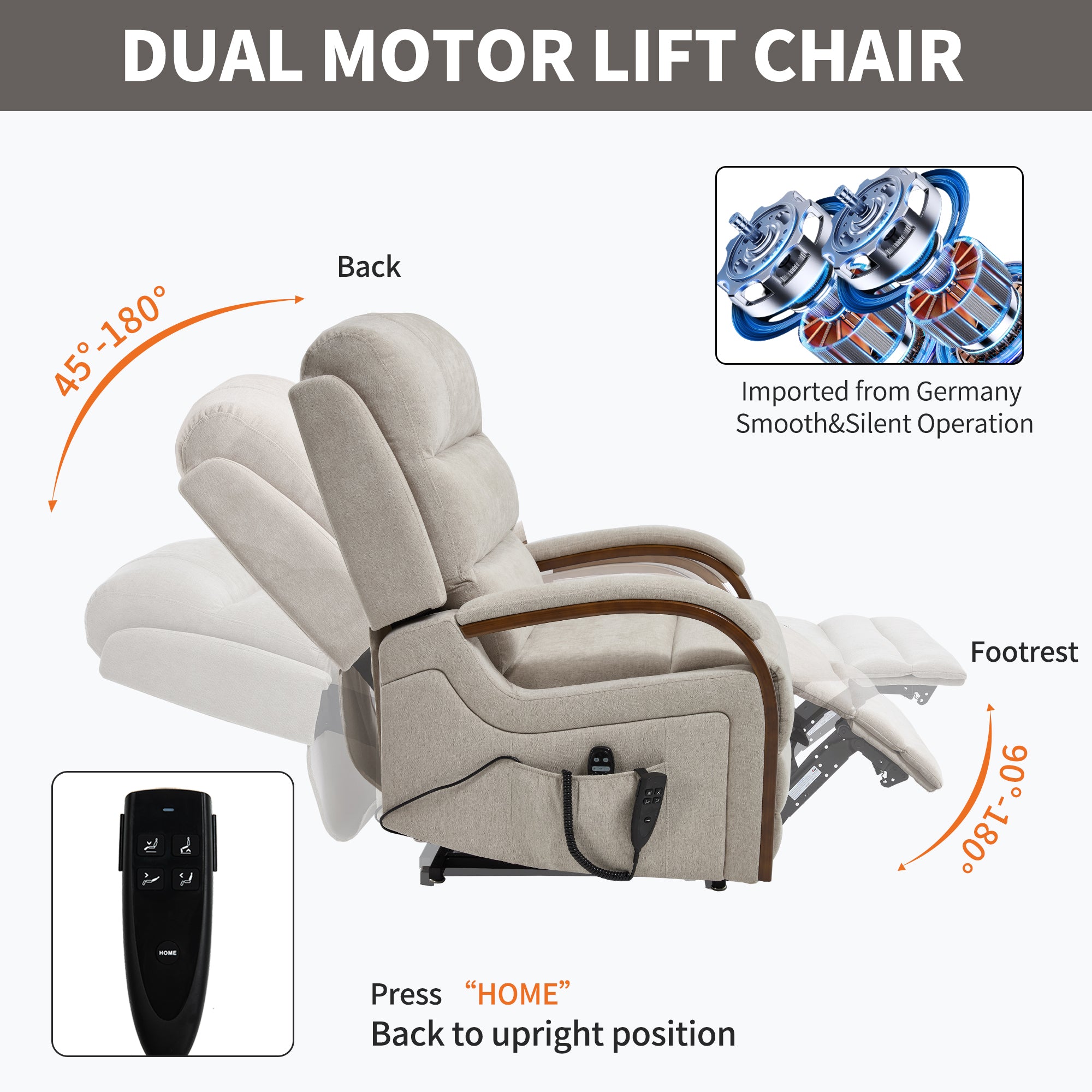 Power Beige Chenille Lift Recliner Chair Dual Motor Infinite Position Up to 350 LBS with Solid Wood Armrests, Heat Massage and Heavy Duty Motion Mechanism - Grand Goldman Shop