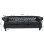 84.65' BLACK PU Rolled Arm Chesterfield Three Seater Sofa. - Grand Goldman Shop