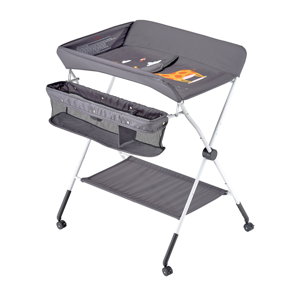 Foldable Baby Changing Diaper Station with Side Basket & Wheels Dark Gray | Premium Home Decor - Grand Goldman