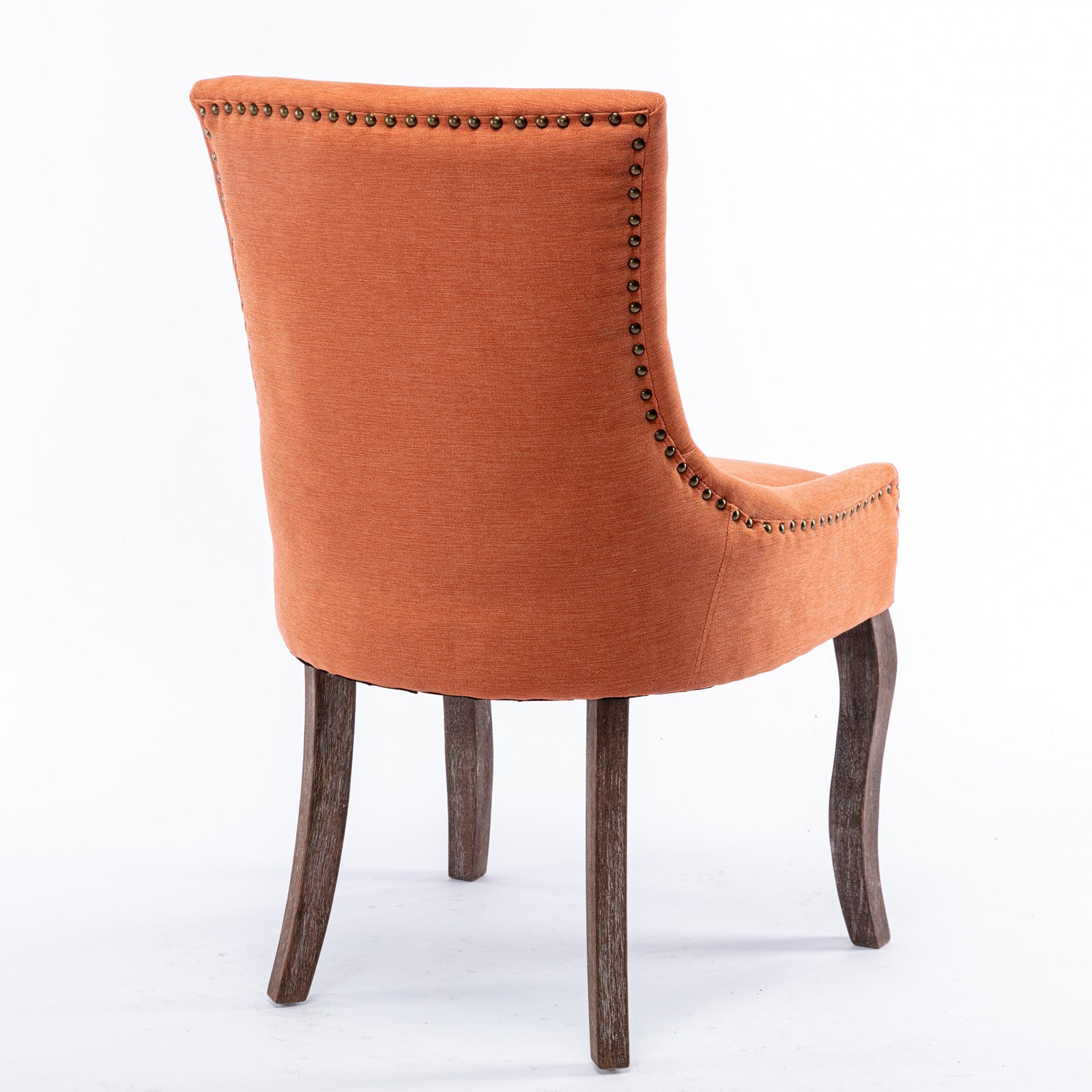 A&A Furniture,Ultra Side Dining Chair，Thickened fabric chairs with neutrally toned solid wood legs， Bronze nail head，Set of 2，Orange - Grand Goldman Shop