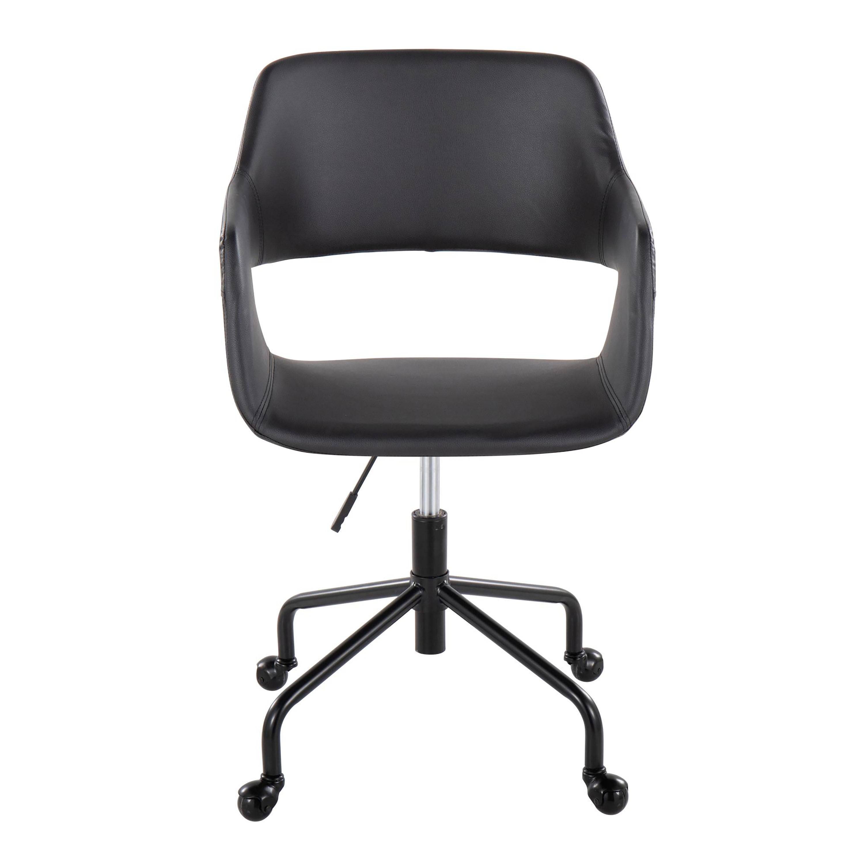 Contemporary Adjustable Office Chair in Black Metal and Black Faux Leather - Grand Goldman