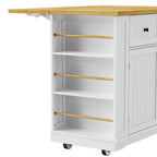 48 inch Kitchen Island with Drop Leaf,Power Outlet,Internal Storage Rack,Rolling Kitchen Storage Cart on 5 Wheels with 5 Open Side Racks for Kitchen,White (Old SKU N707P257057W)(Not Include Stools) - Grand Goldman Shop