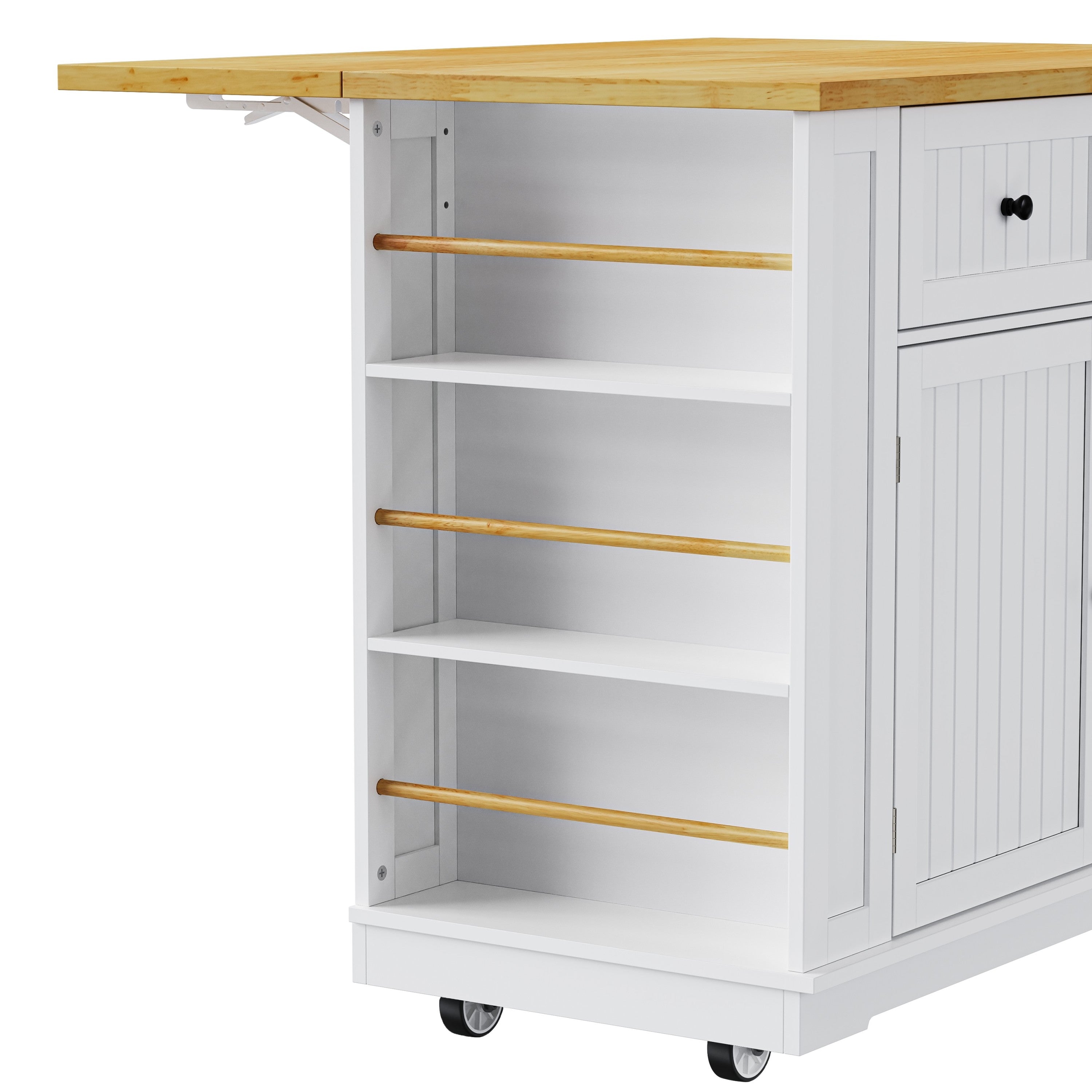 48 inch Kitchen Island with Drop Leaf,Power Outlet,Internal Storage Rack,Rolling Kitchen Storage Cart on 5 Wheels with 5 Open Side Racks for Kitchen,White (Old SKU N707P257057W)(Not Include Stools) - Grand Goldman Shop