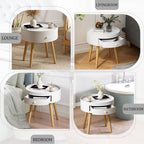 Modern White Nightstand with Storage Drawer & Oak Legs, 18' Bedside Table for Bedroom or Living Room, MDF Construction - Grand Goldman Shop