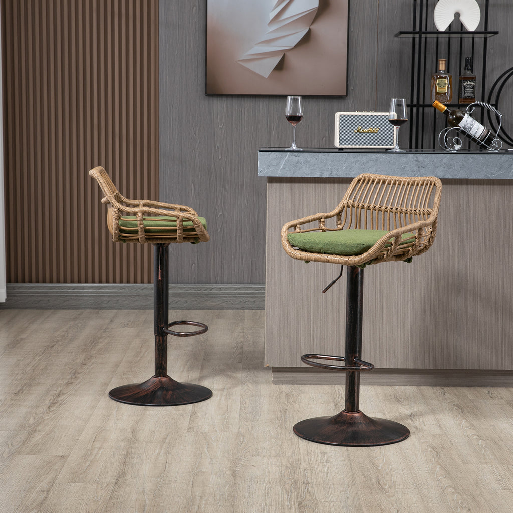 COOLMORE Modern Swivel Bar Stools Set of 2 with Adjustable Height and Footrest in Green Linen - Grand Goldman Shop