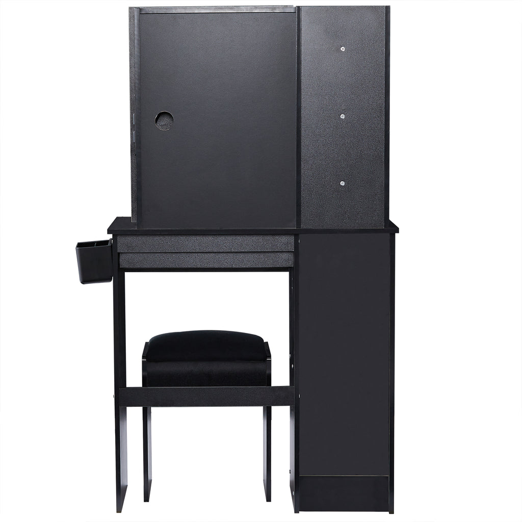 29.2' Small Size Drawer Desktop Vanity Table + Cushioned Stool, 2 AC+2 USB Power Station, Hair dryer bracket, Extra Large Touch Control Sliding LED Mirror, 3-color Switching, EPA, GCC, UL Certificate - Grand Goldman Shop