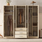 6-Doors Wooden Wardrobe Storage for Bedroom, with Big Drawers, Natural - Grand Goldman Shop