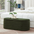 Modern Oval Storage Ottoman Bench, Upholstered Boucle Teddy Fabric End of Bed Bench with Storage, End of Bed Stool with Safety Hinge for Bedroom, Living Room, Entryway, Dark Green - Grand Goldman Shop