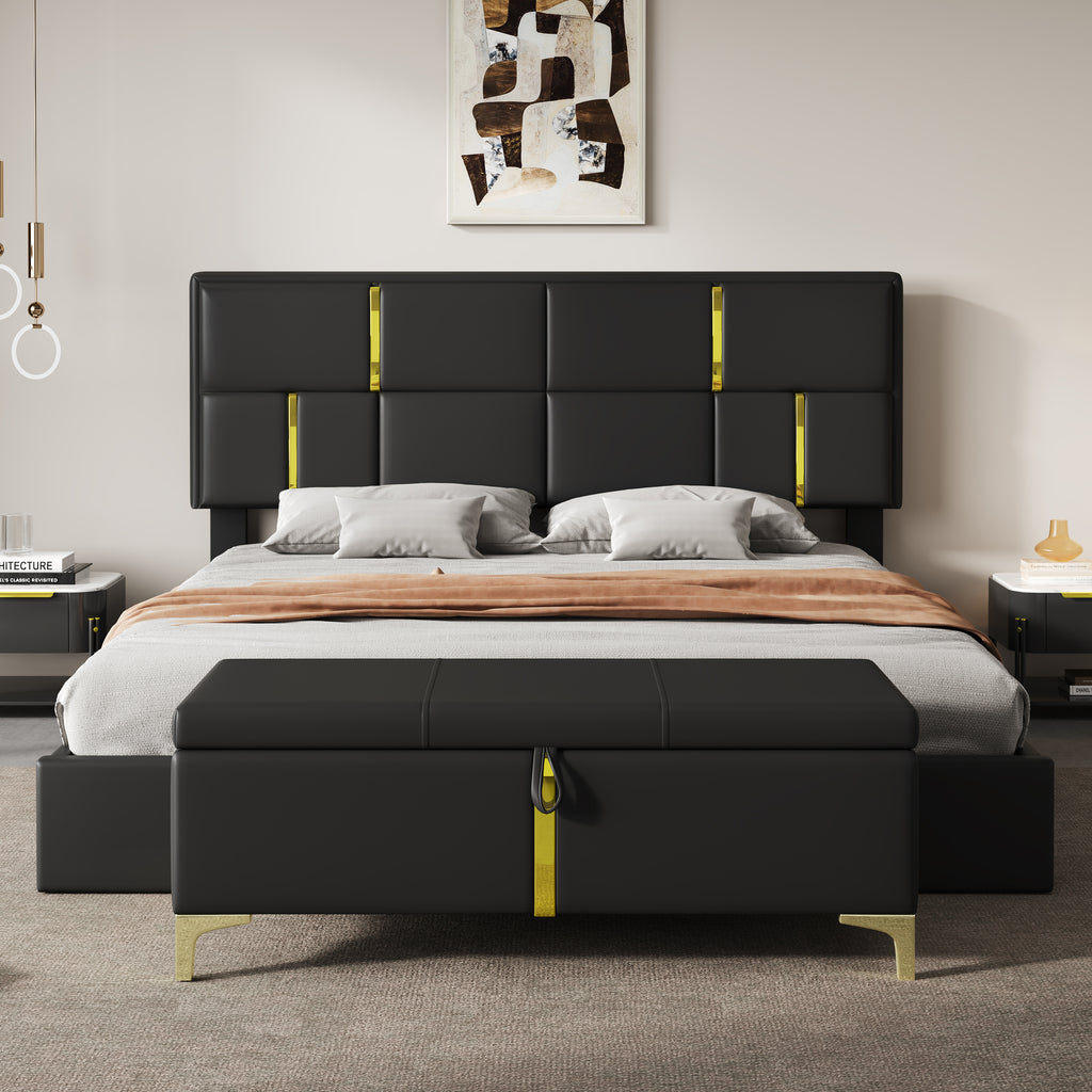 2-Pieces Bedroom Sets,Queen Size Upholstered Platform Bed with Hydraulic Storage System,Storage Ottoman with Metal Legs,Black(Old SKU:N733S207778B) - Grand Goldman Shop