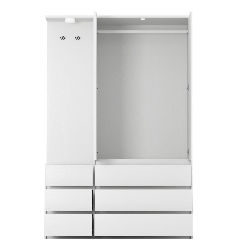 Wardrobe Closet 71.7' H, Bedroom Wooden Wardrobe with 2 Doors 6 Drawers, Modern Clothing Storage Cabinet Combination with Storage Shelves and Hanging Rail, White - Grand Goldman Shop