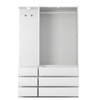 Wardrobe Closet 71.7' H, Bedroom Wooden Wardrobe with 2 Doors 6 Drawers, Modern Clothing Storage Cabinet Combination with Storage Shelves and Hanging Rail, White - Grand Goldman Shop